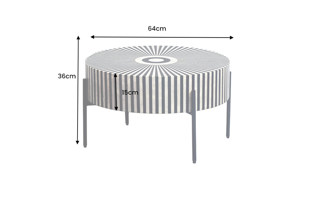 Bone Inlay Couchtisch HARMONY NATURE 65cm schwarz weiß Intarsien Kunsthandwerk