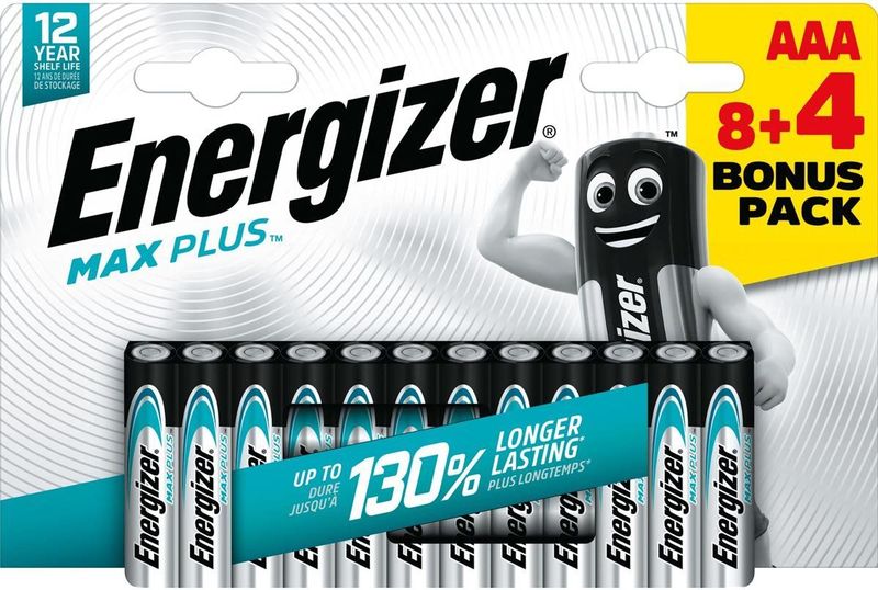 Energizer - Max Plus - AAA Batterijen - 12 Stuks - 1200 mAh