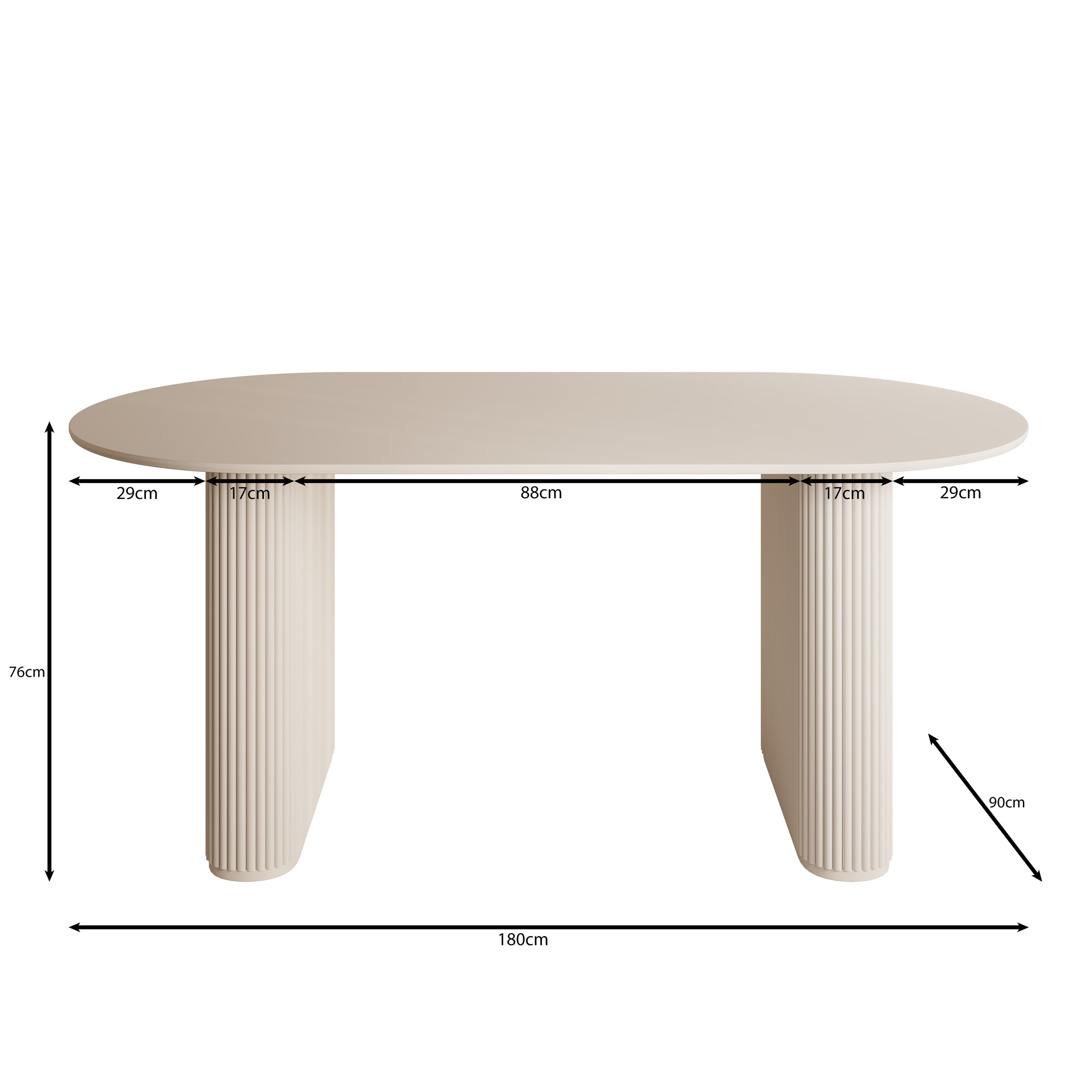 Viento - Eetkamertafel - Wit - 180x90x76 cm