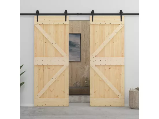 Porte coulissante et kit de quincaillerie 100x210 cm Pin massif
