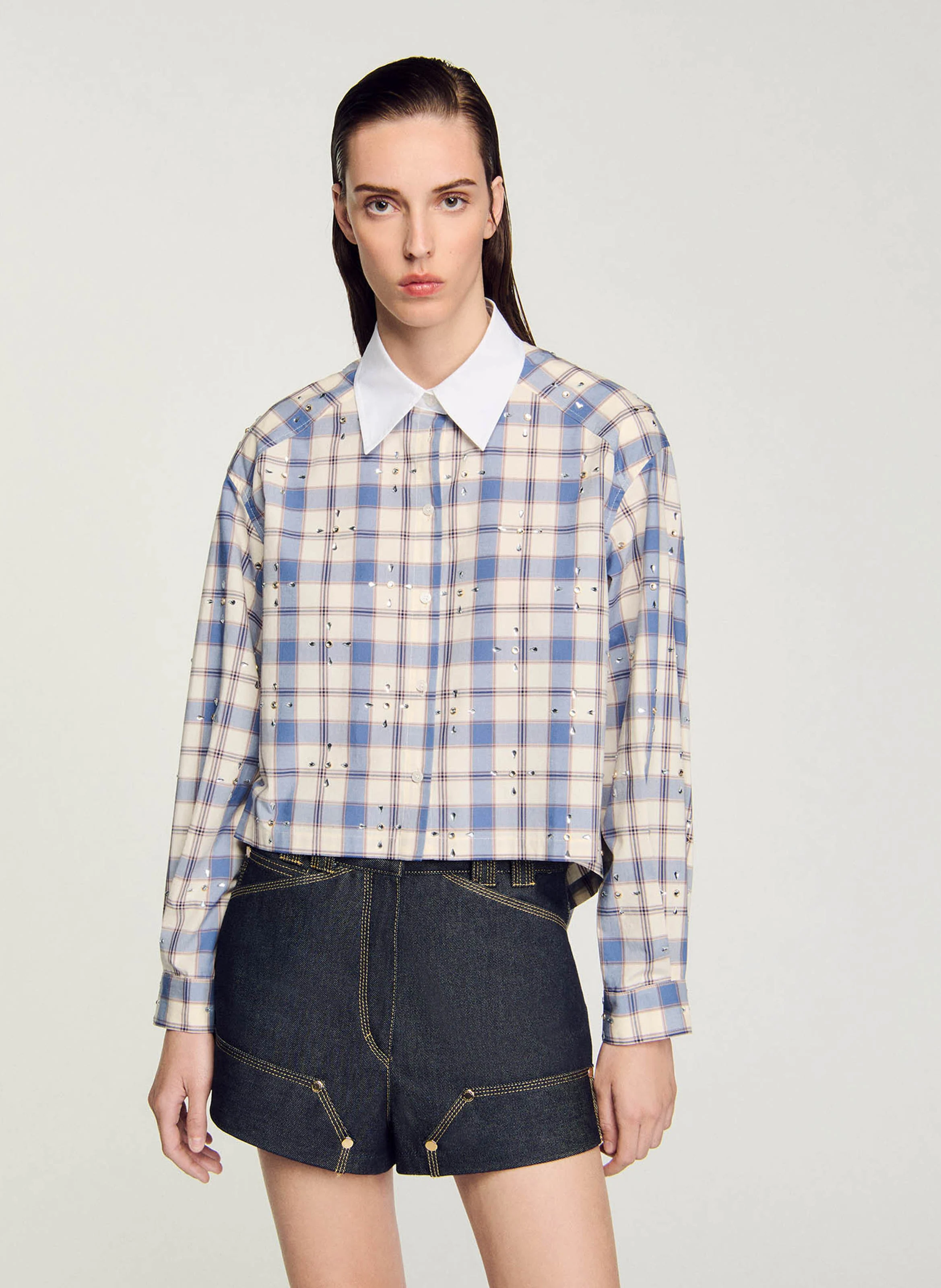 Chemise col classique imprimée en coton | Bleu