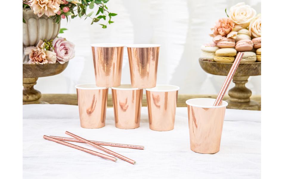 Einwegbecher Uni 220 ml, 6 Stück, RosegoldPappbecher für Partys