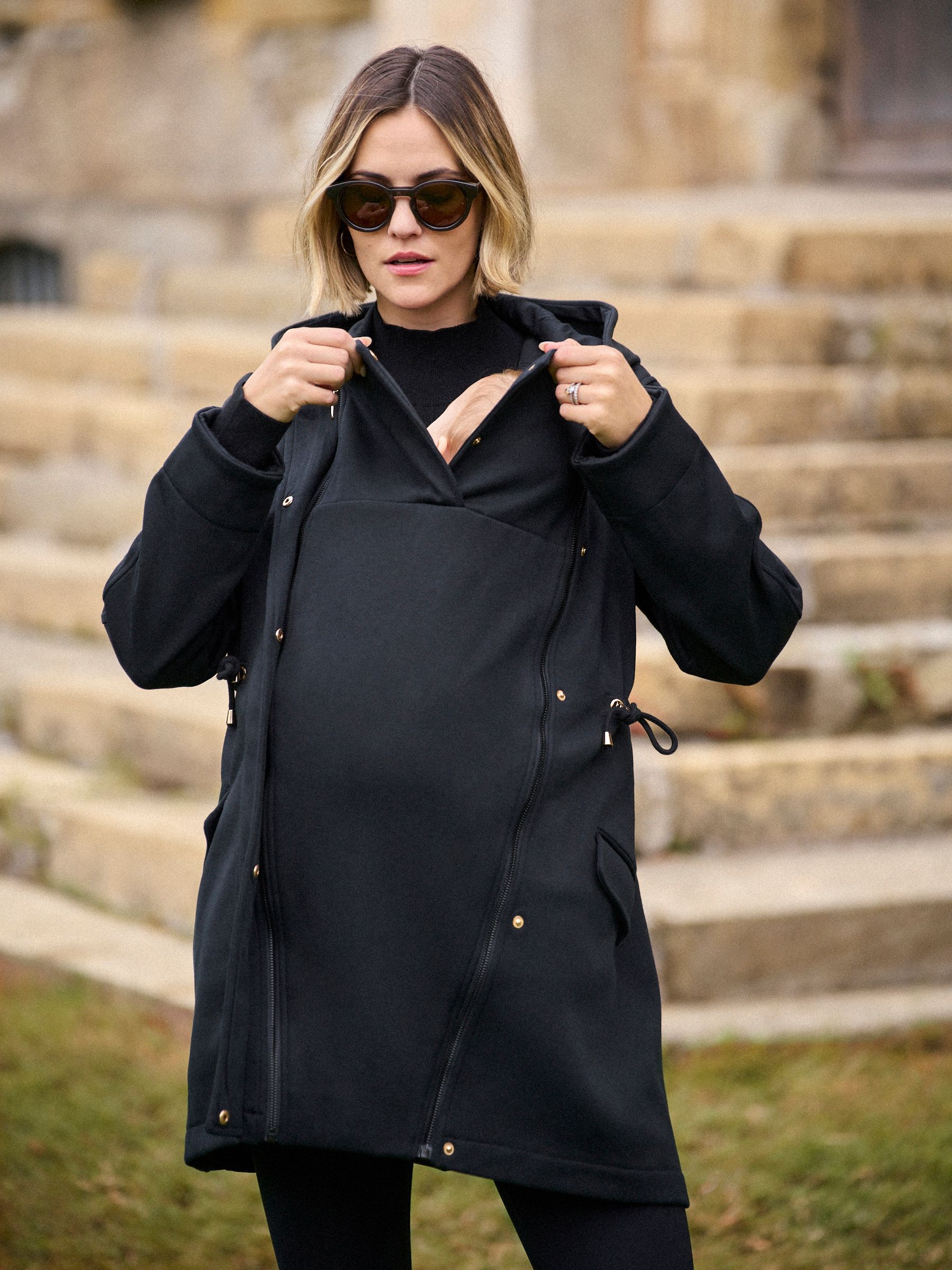 Seraphine Maternity Drawstring Waist Black Hoodie
