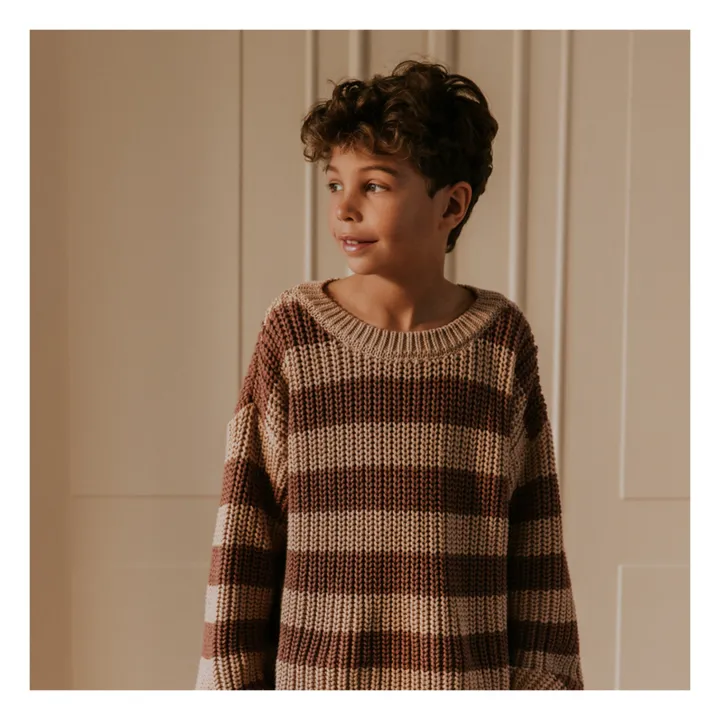 Yuki Pull Chunky Coton Bio Rayé | Marron