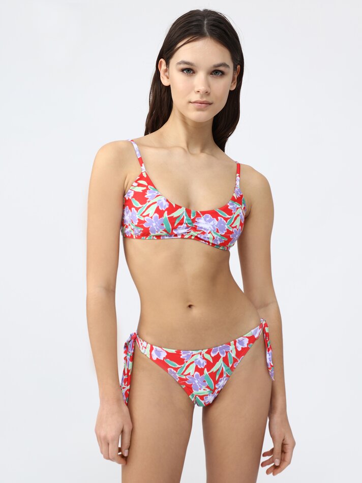 Conjunto de banho franzido de duas peças - Vermelho