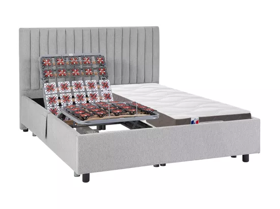 Lit électrique de relaxation déco tout plots + matelas 100% latex 3 zones - 2 x 80 x 200 cm - Tissu - Gris - TIARI de YSMÉE