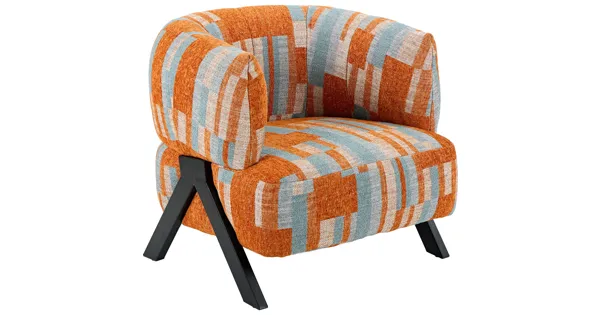 Sessel Vali Stoff orange / blau gemustert
