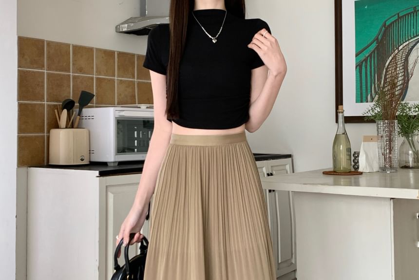 Yohana - Hoge taille effen kreuk midi A-lijn rok