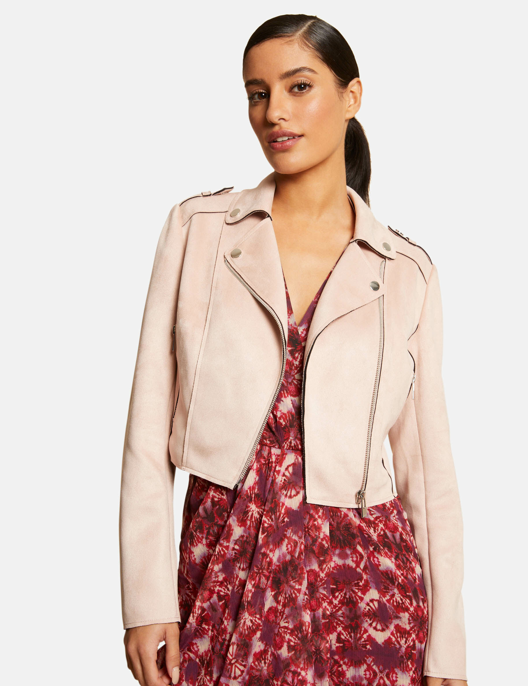 Blouson droit zippé suédine rose femme - rose