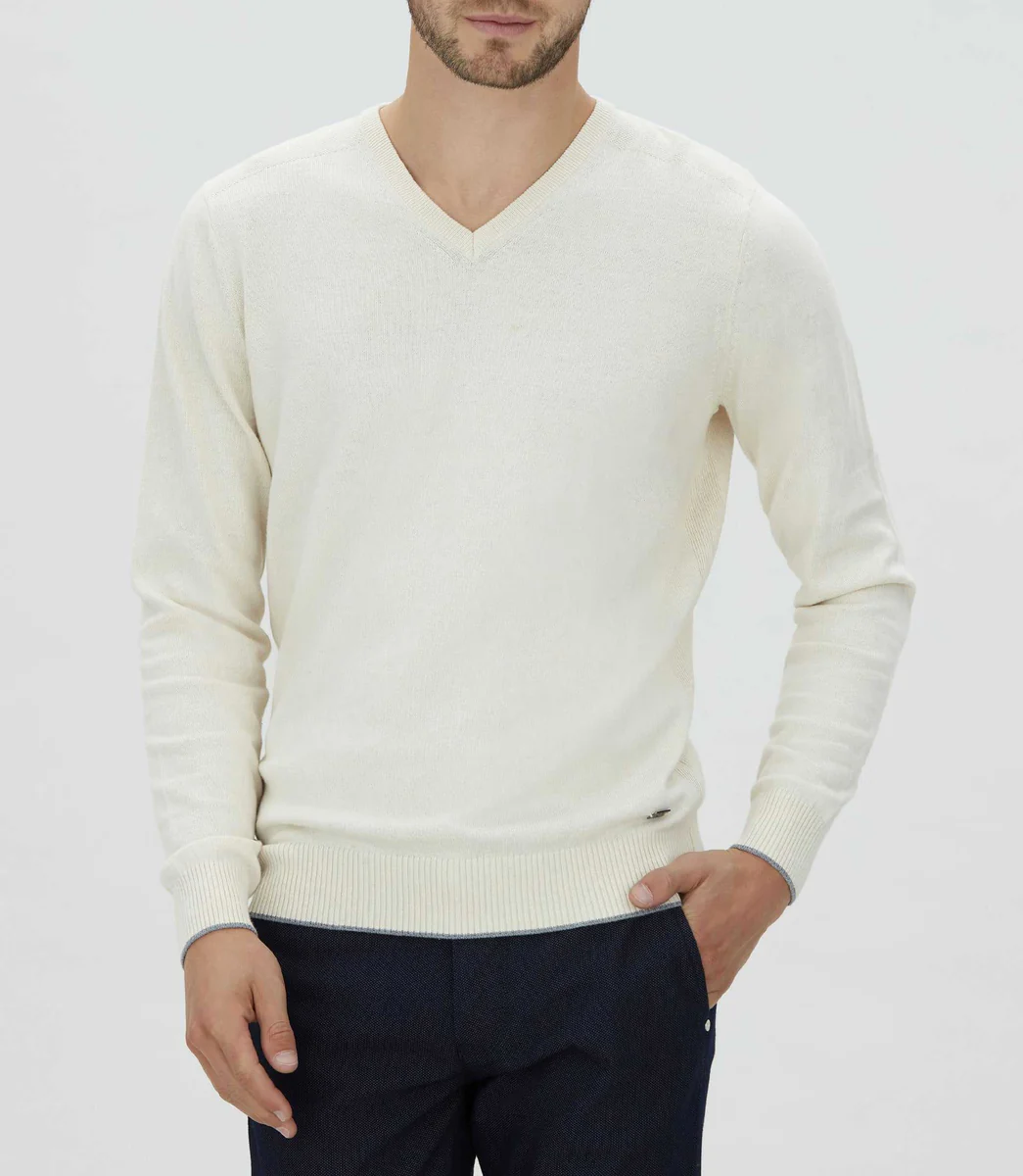 Pull col V écru 