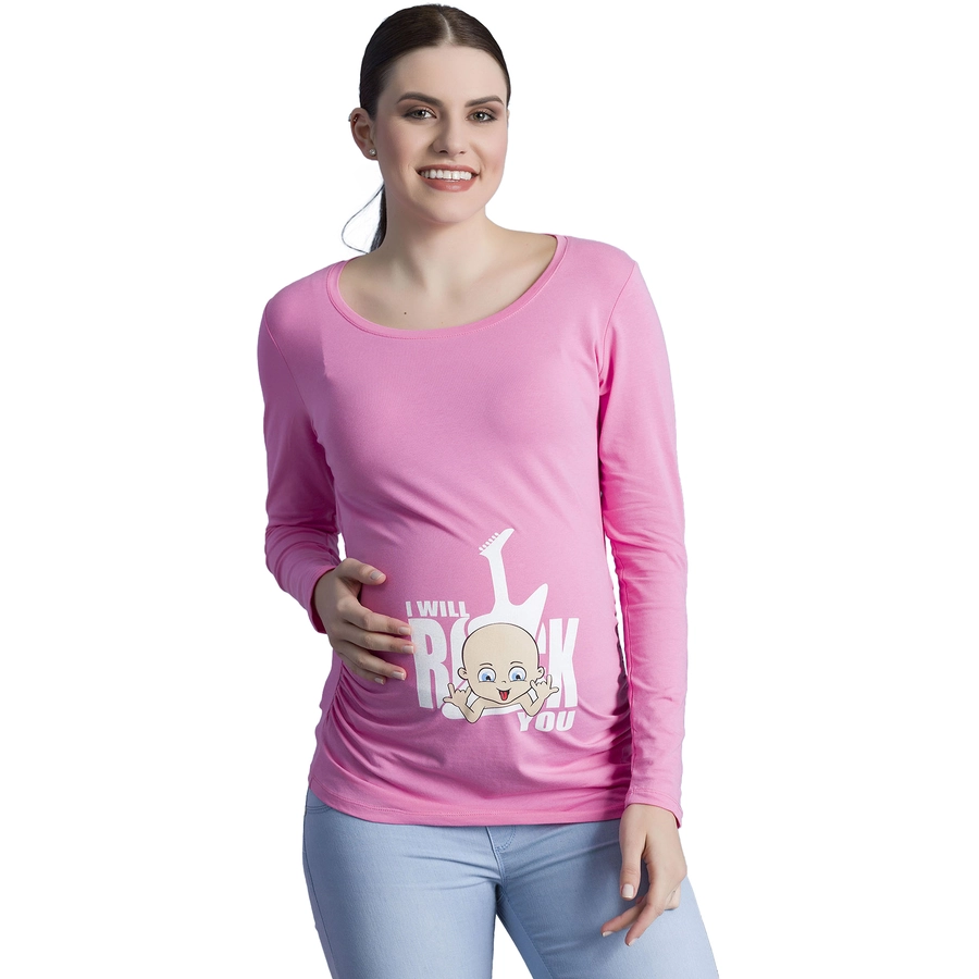 M.M.C. Umstandslangarmshirt I Will Rock You mit Motiv Rosa