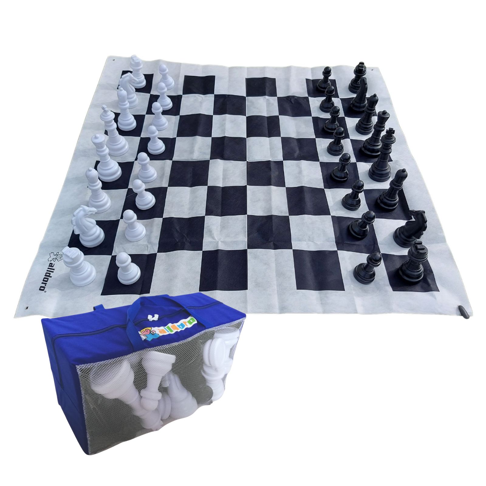 alldoro - XXL Garten Schach mit Tragetasche, inkl. Spielfeld (158x158cm), Spielfiguren (13,5-30cm), 4 Haken