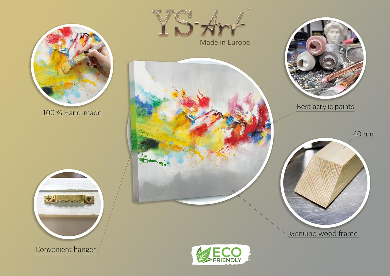 YS-Art Abstrakt Design Acryl Gemälde auf Leinwand buntes Leben handgemalt Wandbilder Wohnzimmer modern Wohndekor Bilder Büro farbenfrohe echte Kunst 200x100 cm