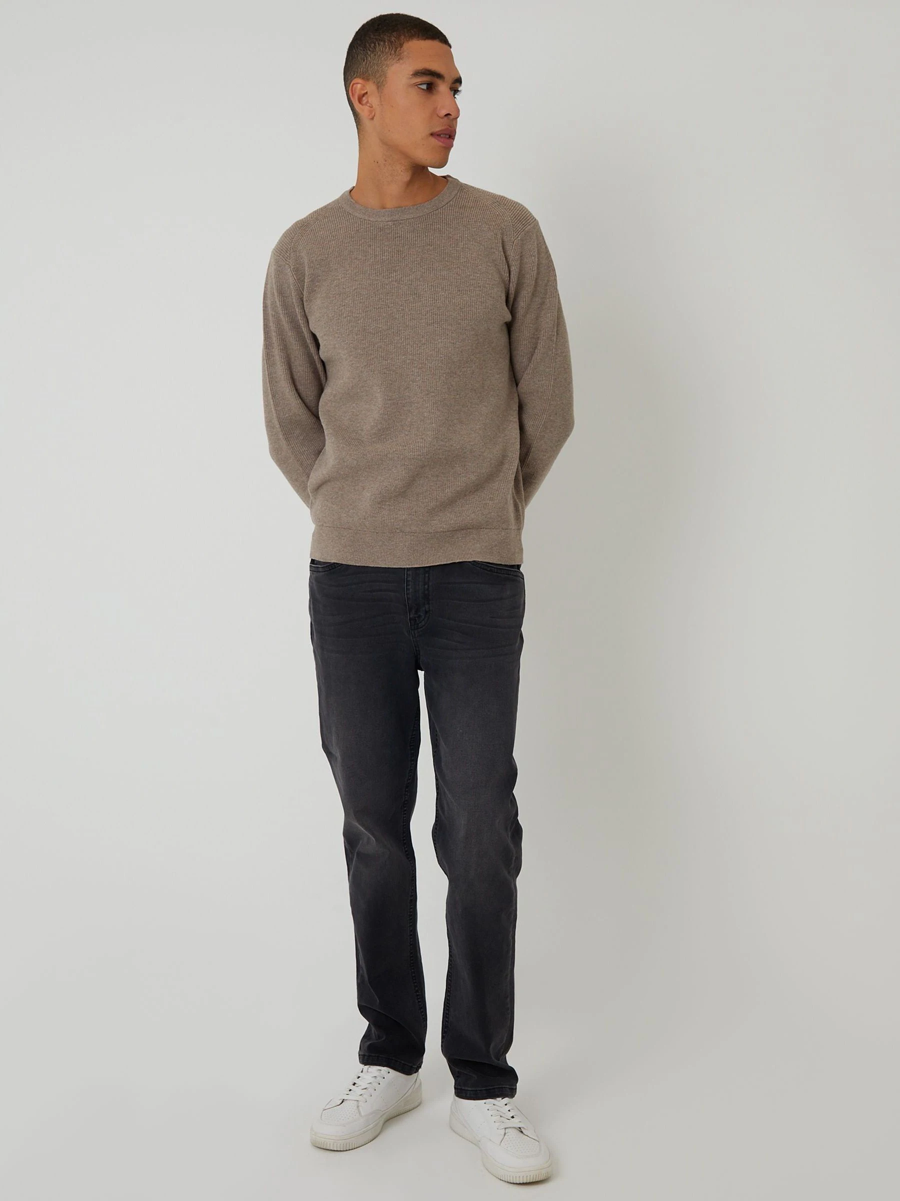 Bruin - Threadbare Rib Knit Crew Neck Jumper