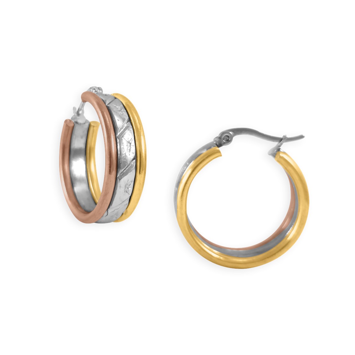 Boucles d'oreilles créoles fantaisies acier tricolore 2,5 cm