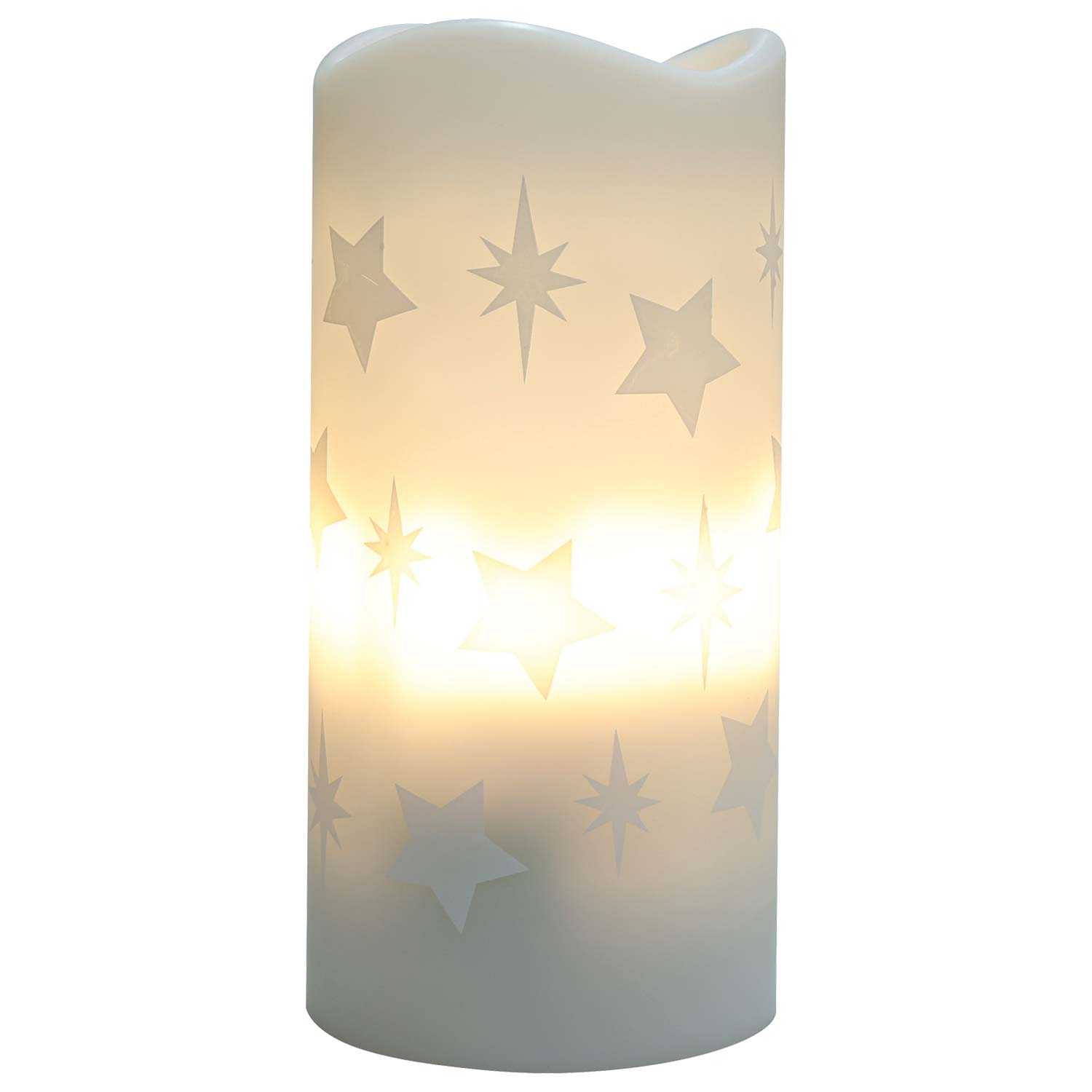 LED Kerze Weihnachten Sterne mit Projektion aus Kunststoff 15 cm