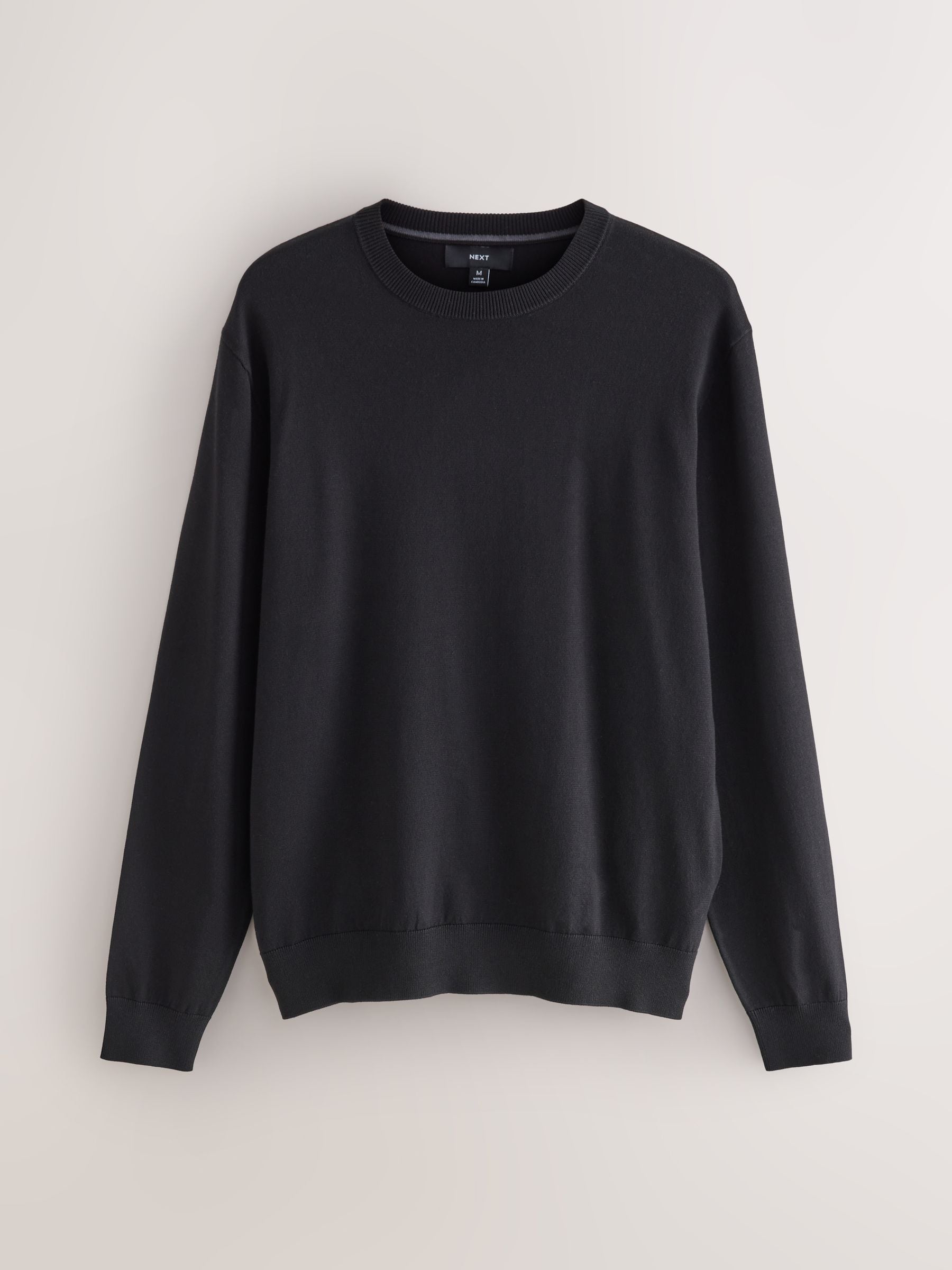 Zwart - Effen - Regular Fit Cotton Rich Crew Neck Jumper