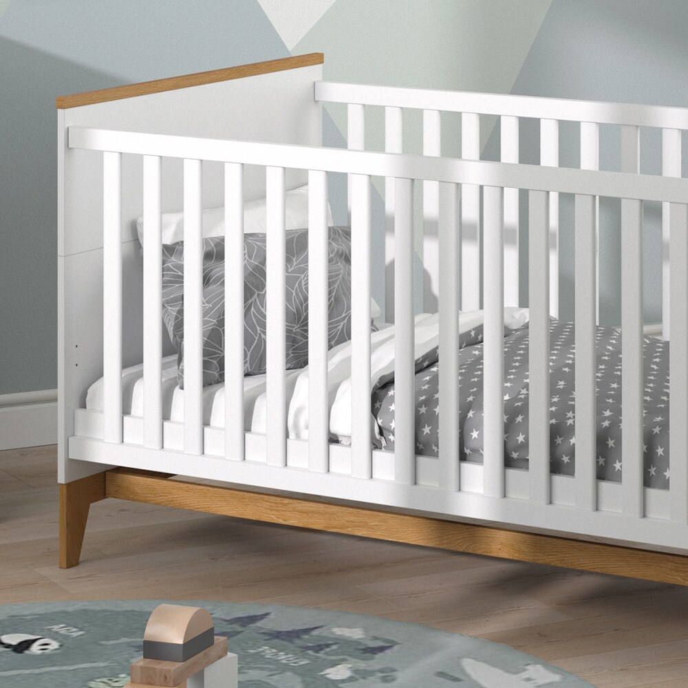 VitaliSpa Kinderbett Babybett Juniorbett Malia Weiß Eiche modern 70x140 cm Kinderzimmer Bett Babyzimmerbett Kindermöbel Babymöbel Schlupfsprossen Lattenrost Rausfallschutz Einzelbett