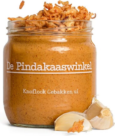 De Pindakaaswinkel pindakaas knoflook gebakken ui 420 ml