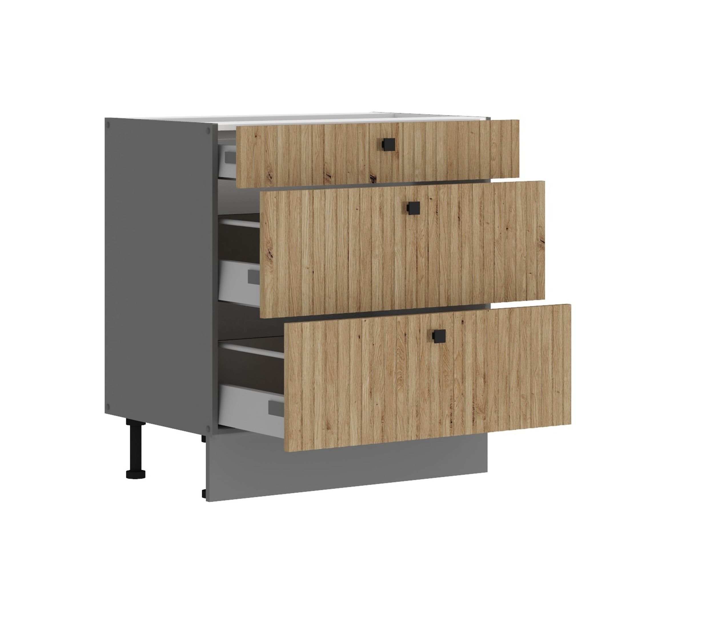 Küche AVA Artisan Unterschrank 80 cm Lamellenoptik Küchenzeile Einbauküche