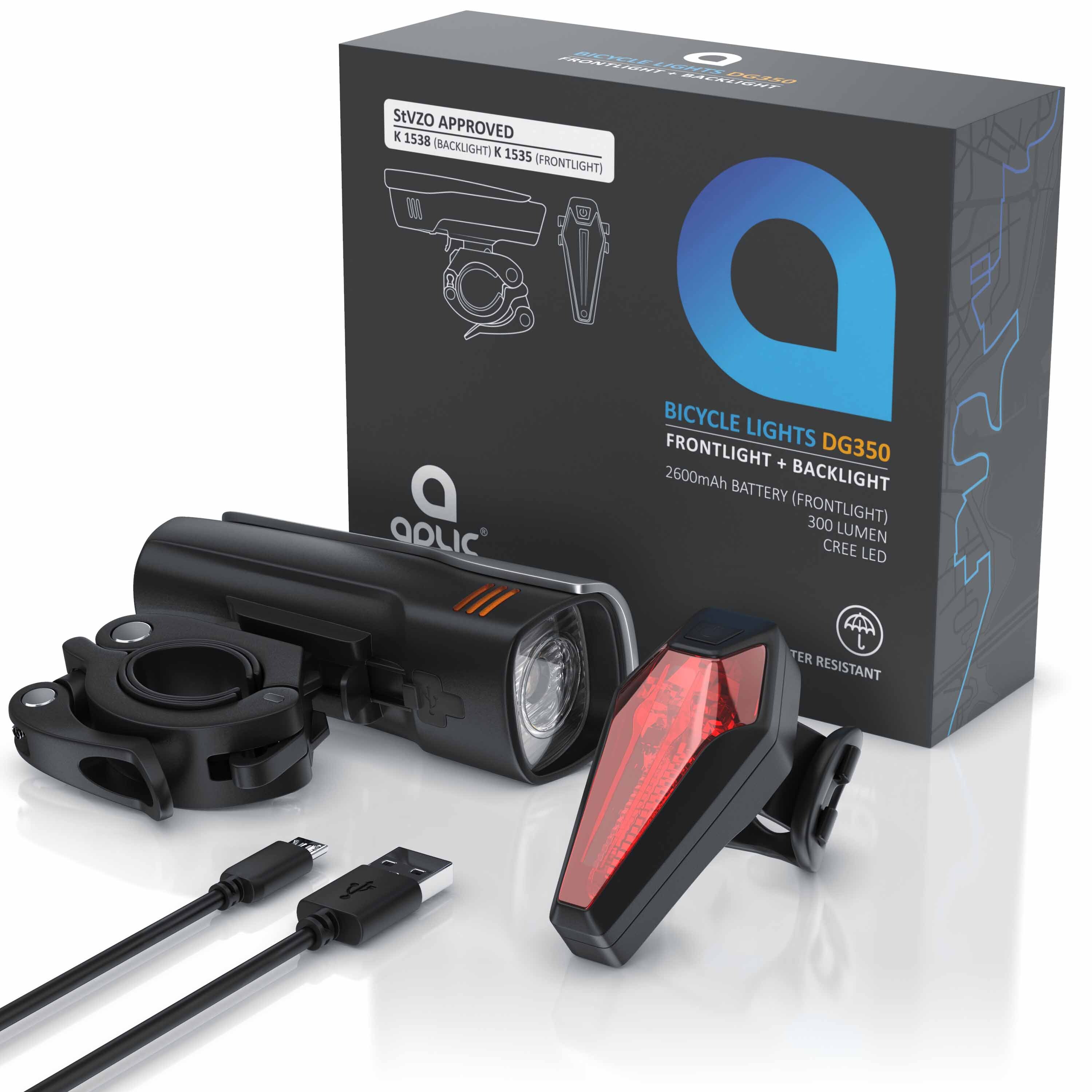 Aplic LED Fahrradlampen-Set mit Front & Rücklicht - Fahrradbeleuchtung mit Akku / StvZO zugelassen