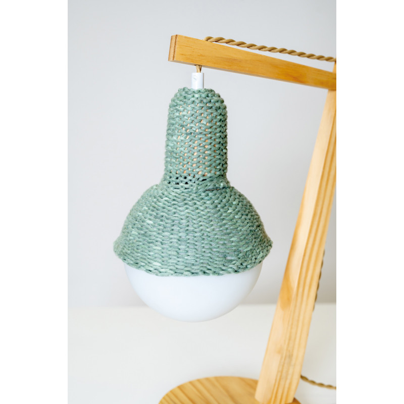 Lampe à poser, lampe de table bois de hêtre abat jour laine bleu architecte 30x18xh48cm - luminaire d'intérieur
