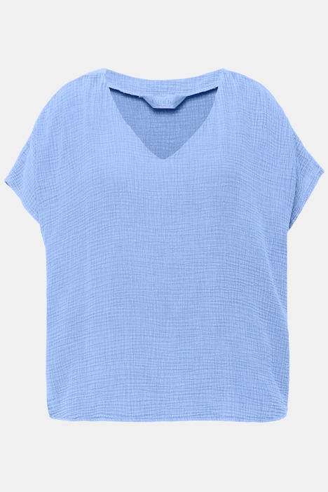 Blusenshirt, oversized, Musselin, V-Ausschnitt