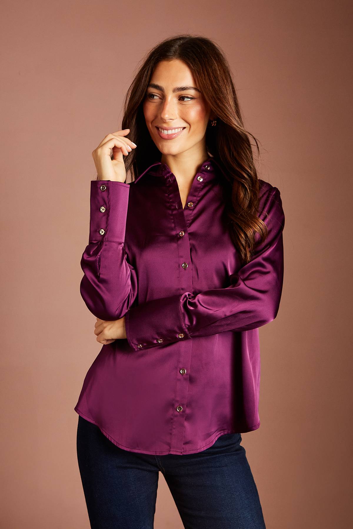 Coast Chemise En Satin Beige Lisa À Manches Longues
