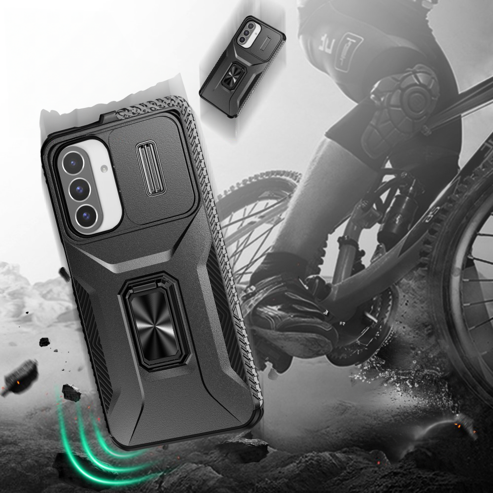 Samsung Galaxy A26 / A17 Hybrid Outdoor Hardcase Hülle mit Cam-Slider   Magnetischer Kickstand - Schwarz