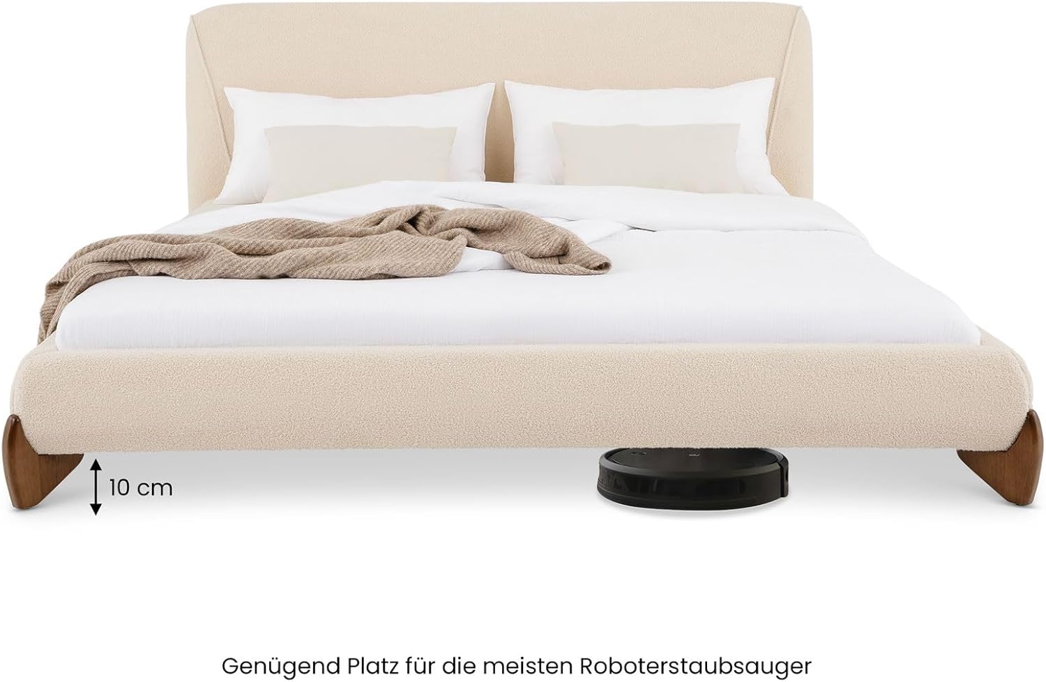 IDIMEX Polsterbett PATERNA gepolstert 180 x 200 cm, beige – modernes Doppelbett mit stabilem Lattenrost aus Holz, Bouclé Stoffbezug und Holzbeine Mid Century Design