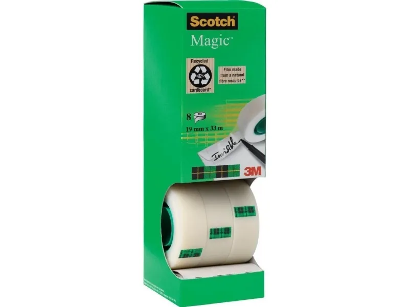 Tape, Scotch, Magic usynlig tape, 8 ruller, 19 mm x 33 m