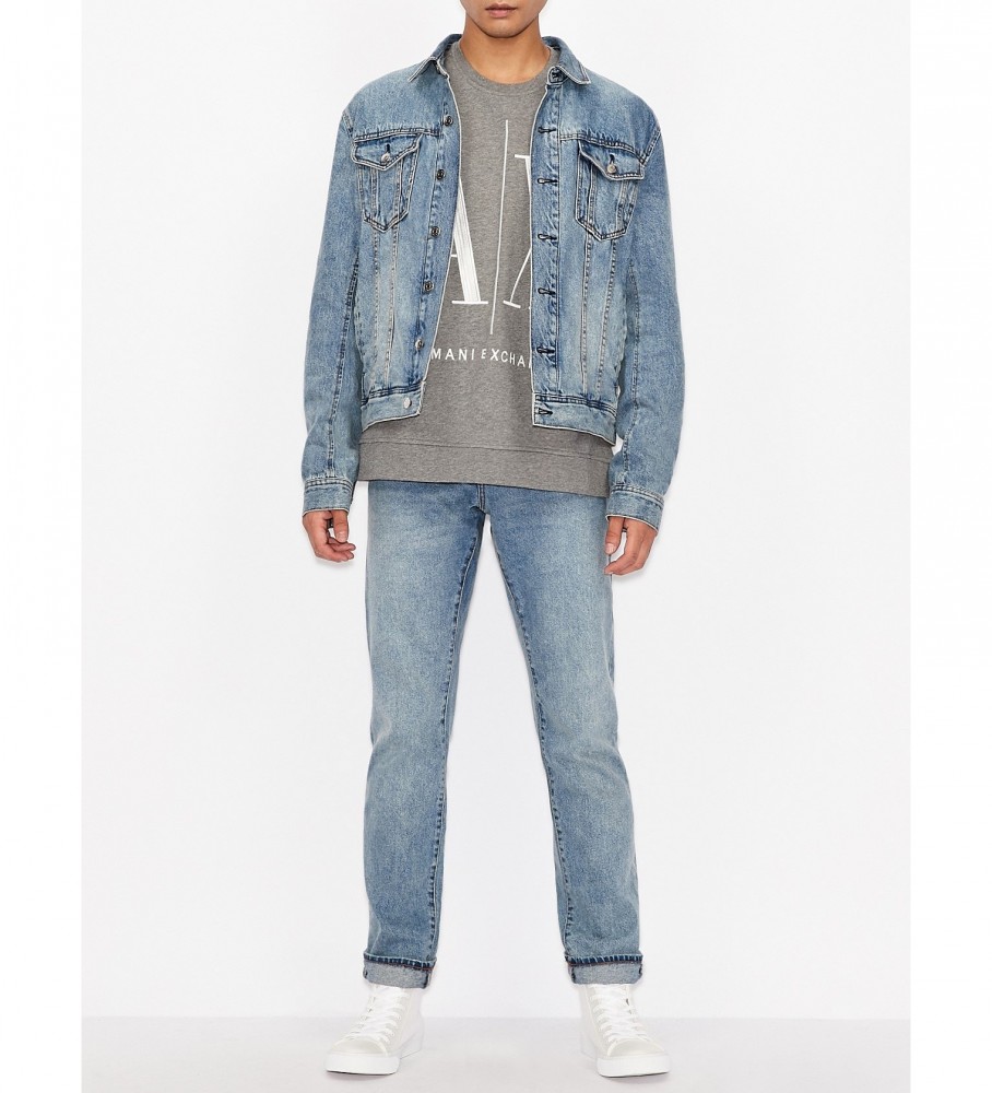 Moletom Armani Exchange ICON com gola redonda cinza