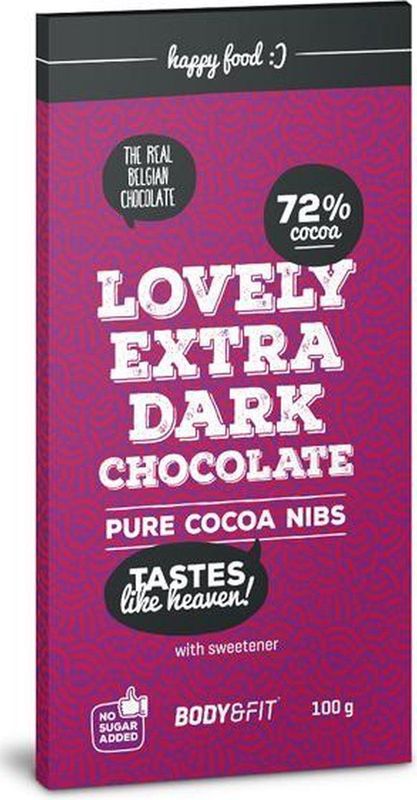 Body & Fit - Smart Chocolate - Suikervrij - 72% Cacao - 1 Box (12 Chocoladerepen)