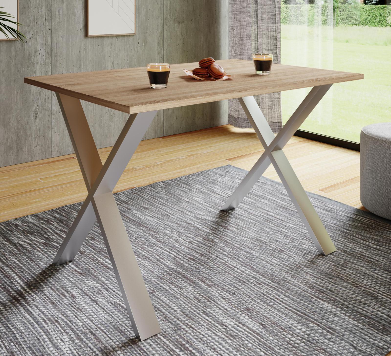 Esstisch XONA - Sonoma Eiche - silber - X-Fußgestell - 140x50 cm