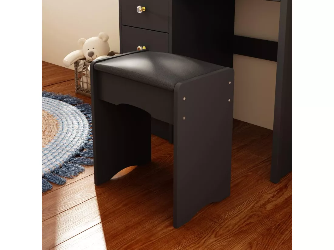 Coiffeuse avec tabouret et miroir Compariment étagères 80x40x140cm Noir