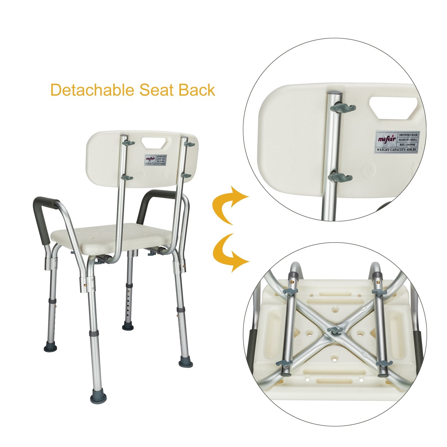 450lbs Shower Chair Bath Chair With Safety Steel Fram No-Slip Adjustable Bathroom Bathtub Chair With Durable Back and Arms