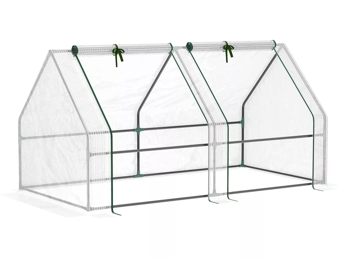 Mini serre de jardin serre à tomates 180L x 90l x 90H cm acier PE haute densité 140 g/m² anti-UV 2 fenêtres avec zip enroulables blanc