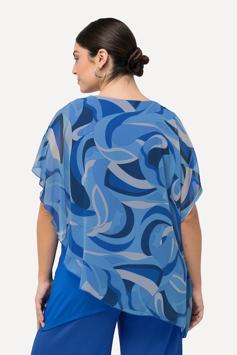 Tunika, Chiffon-Überwurf, Rundhals, Halbarm