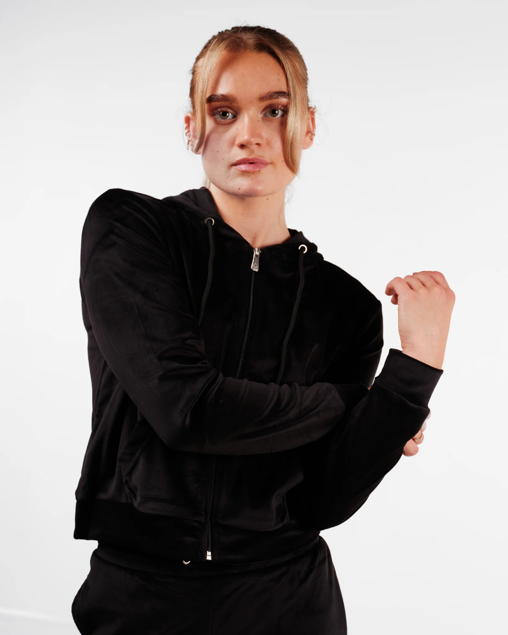 Weightless Jacey Velour Zip Hoodie Black Beauty