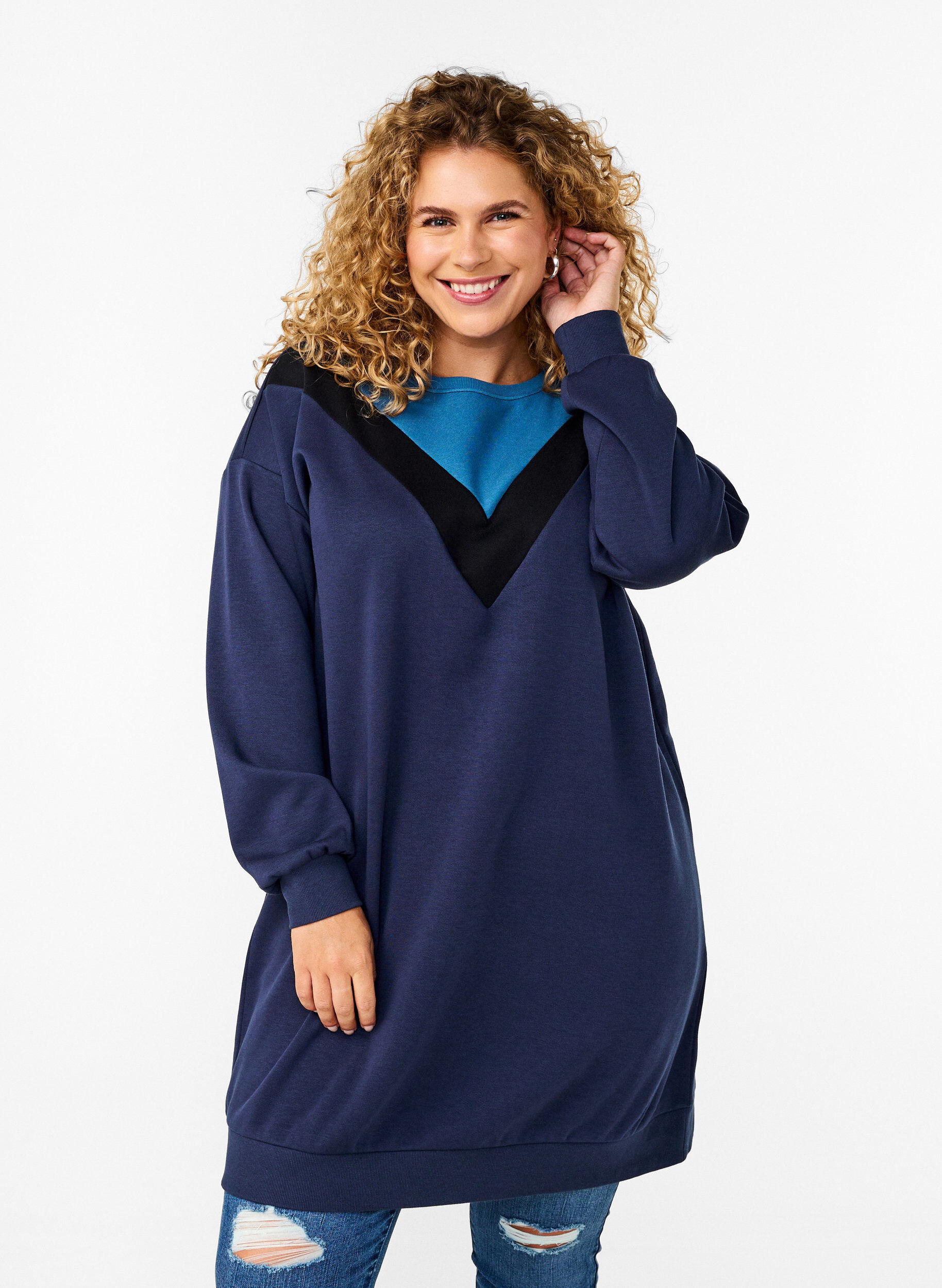 Lang sweatshirt med colorblock