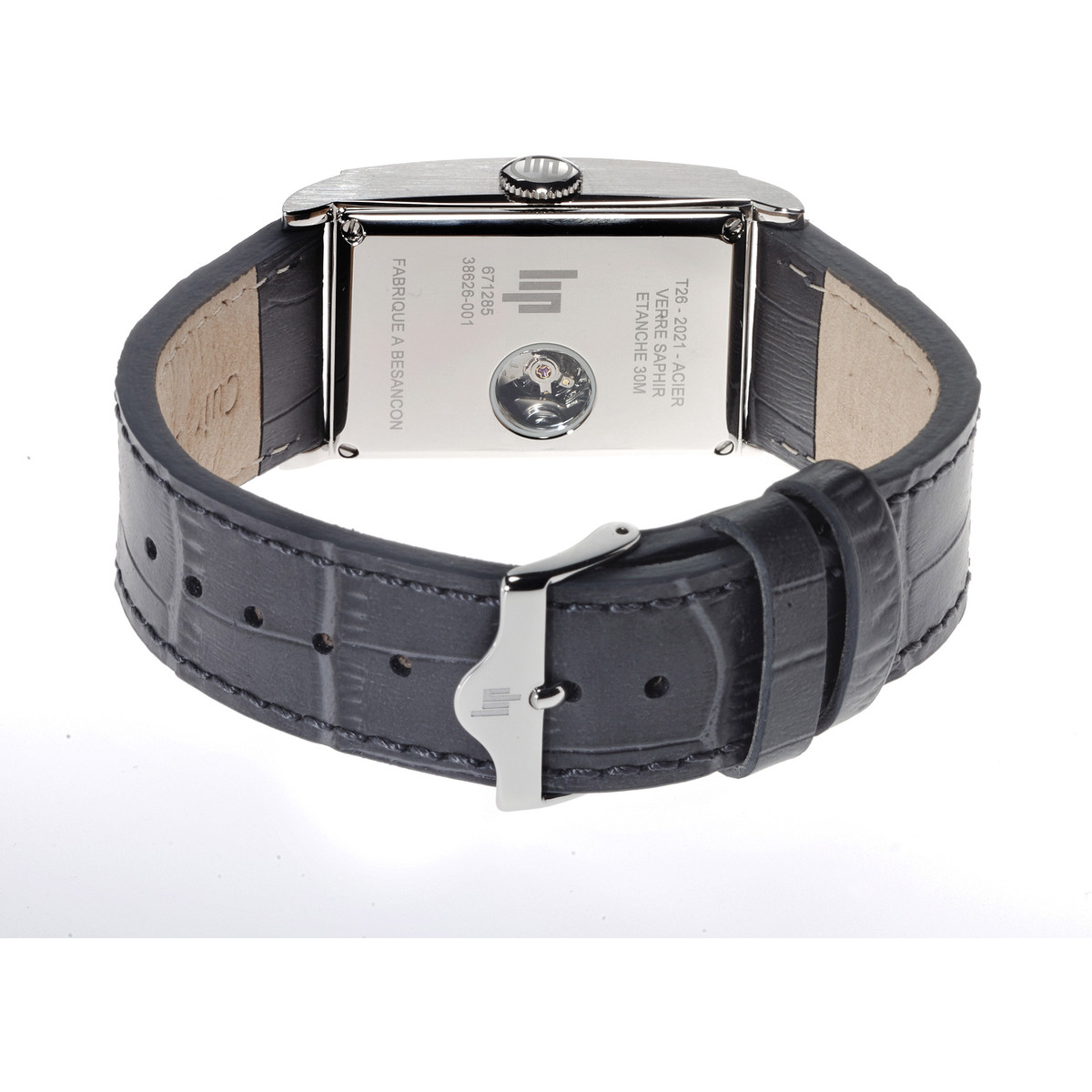 Montre Lip homme automatique acier bracelet cuir gris