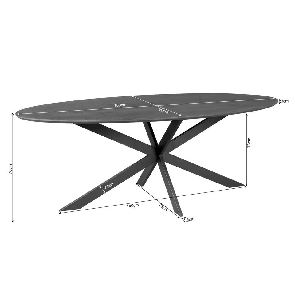 Eettafel Ovaal Naturel Hout - 180x90x76cm - Ferris