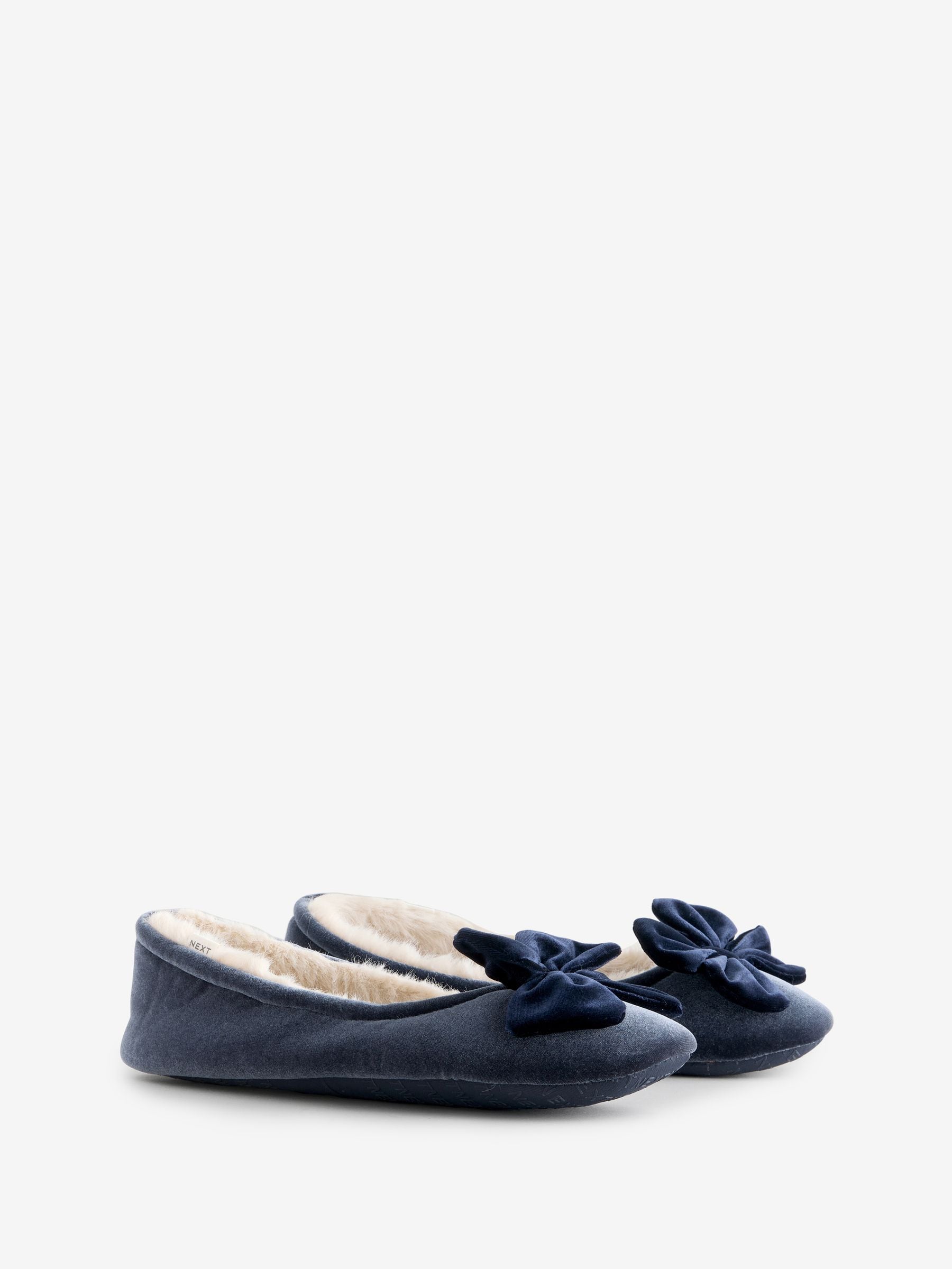 Marineblauw - Velvet Ballet Bow Flat Slippers