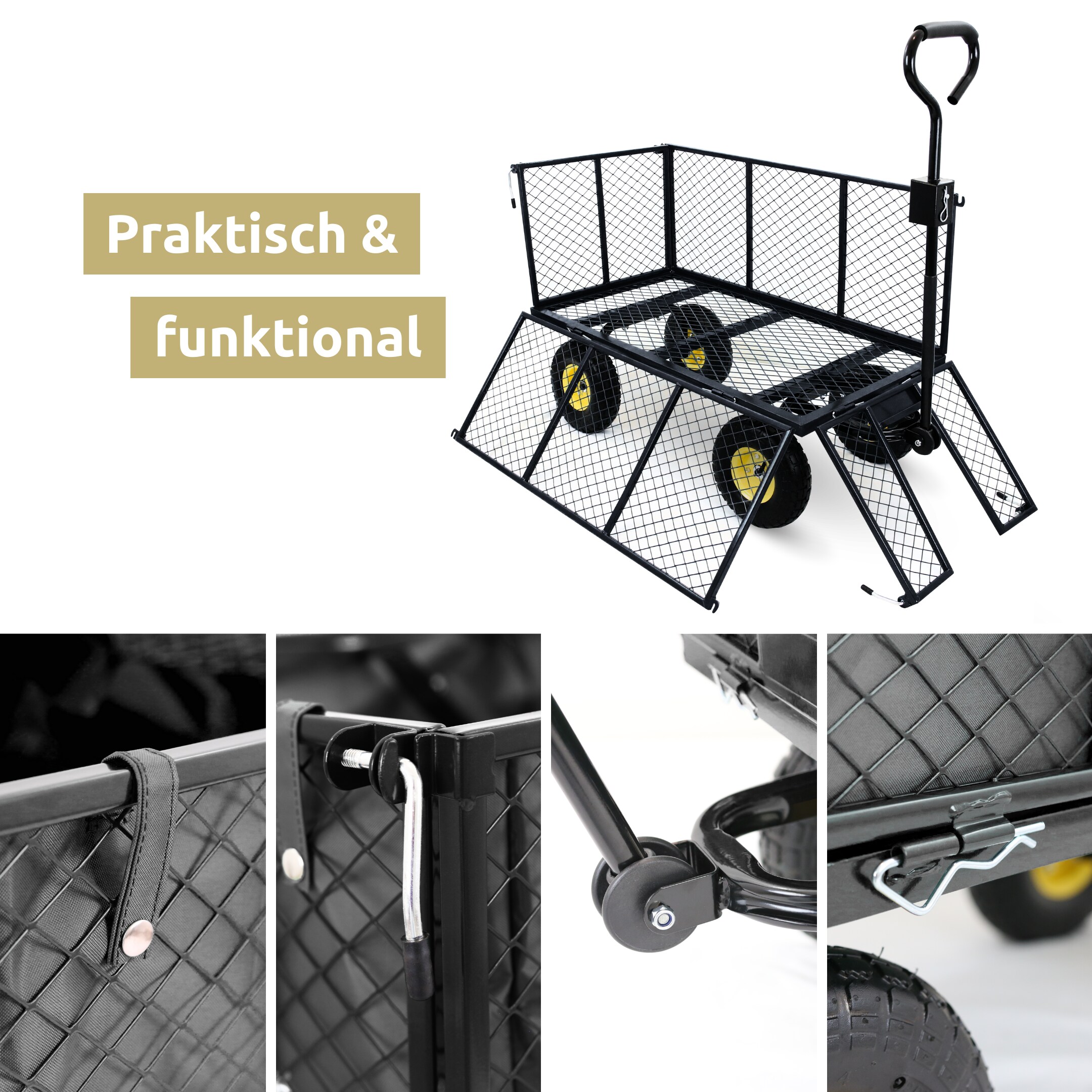 deluxe4home® Bollerwagen | Transportwagen inkl. Handschuhe | Schwarz