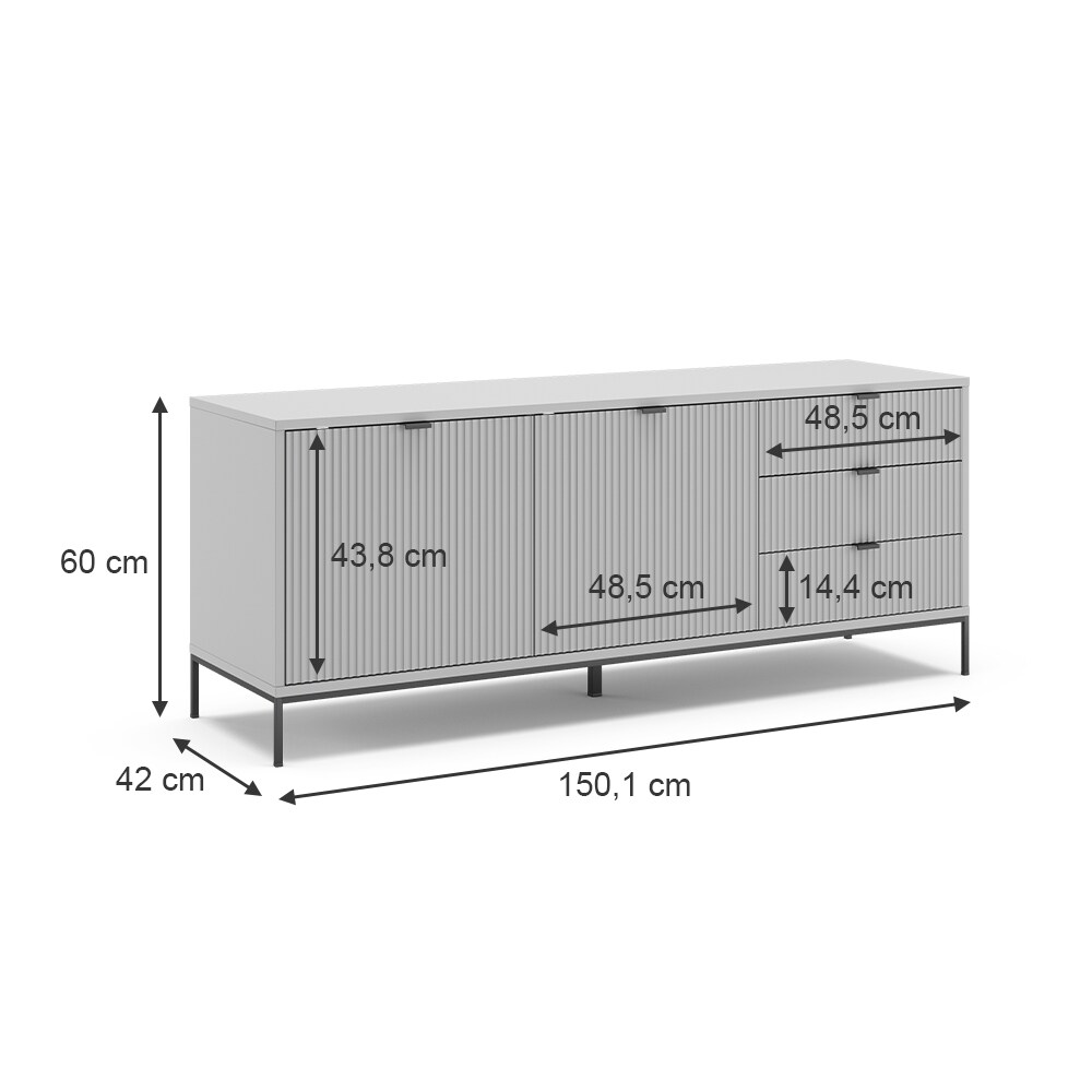 Vicco TV-Lowboard Eliza, Grau 150 x 42 cm, Fernsehtisch, Wohnzimmer, modern
