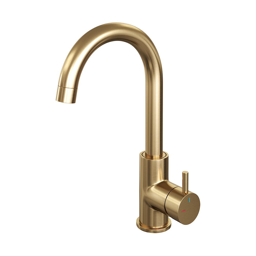 Brauer Gold Edition ColdStart wastafelkraan met draaibare ronde uitloop model B geborsteld messing PVD