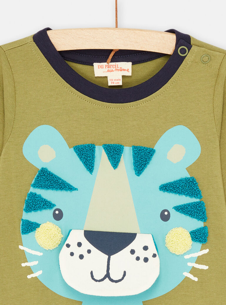 T-shirt kaki et turquoise à manches longues