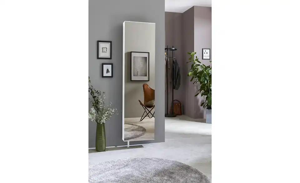 Schuh- und Mehrzweckschrank Santarem Weiß Spiegelfront (Kristall)