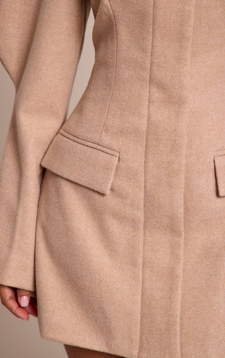 Beige Robe Courte Sans Col À Manches Cocon Petite