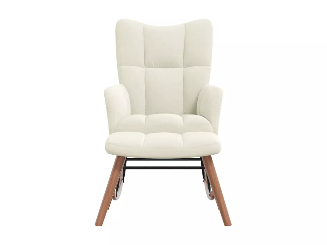 Chaise à bascule avec repose-pied Blanc crème Velours